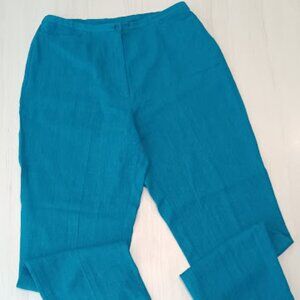 Napa Valley Linen Pants Women's Size 14 Turquoise Blue Eyelet Cutout Breathable